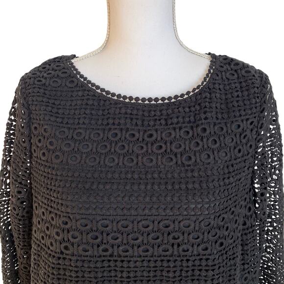Talbots Top Women's 1XP Petite Black Crochet Lace Style Layered Lining Blouse - Picture 2 of 8